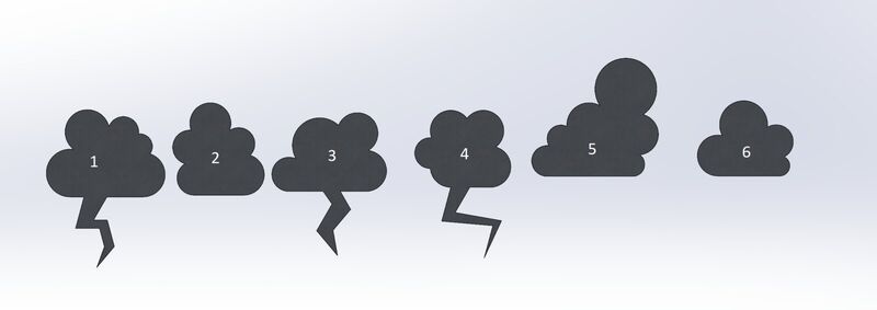 CAD layout of six cloud signs, numbered one to six