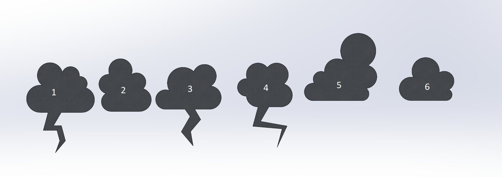 CAD layout of six cloud signs, numbered one to six