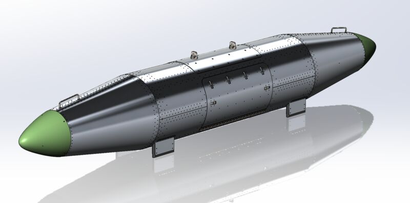 CAD assembly of a riveted aluminum travel pod