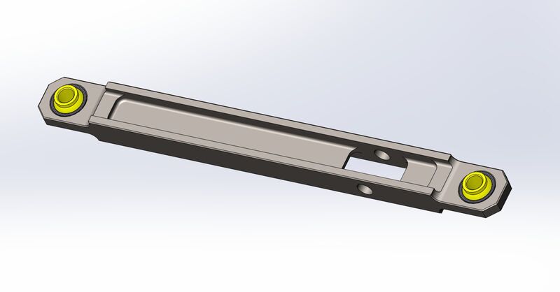 CAD model of a rear control arm with spherical bearings at each end