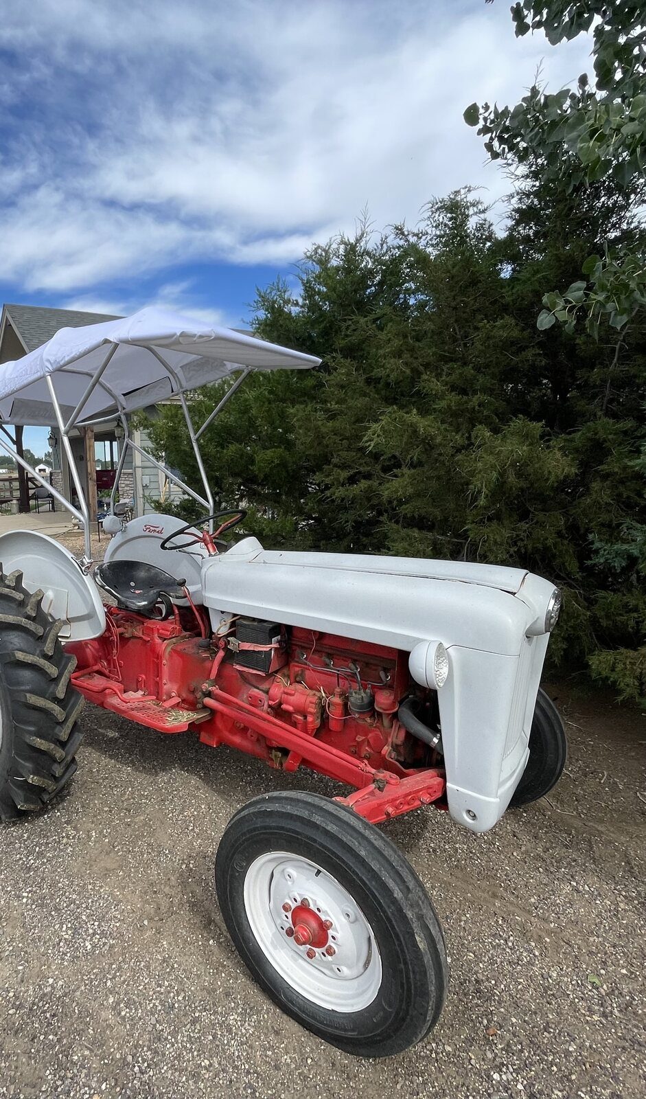 The finished Ford 641 with its aluminum frame and white canvas top
